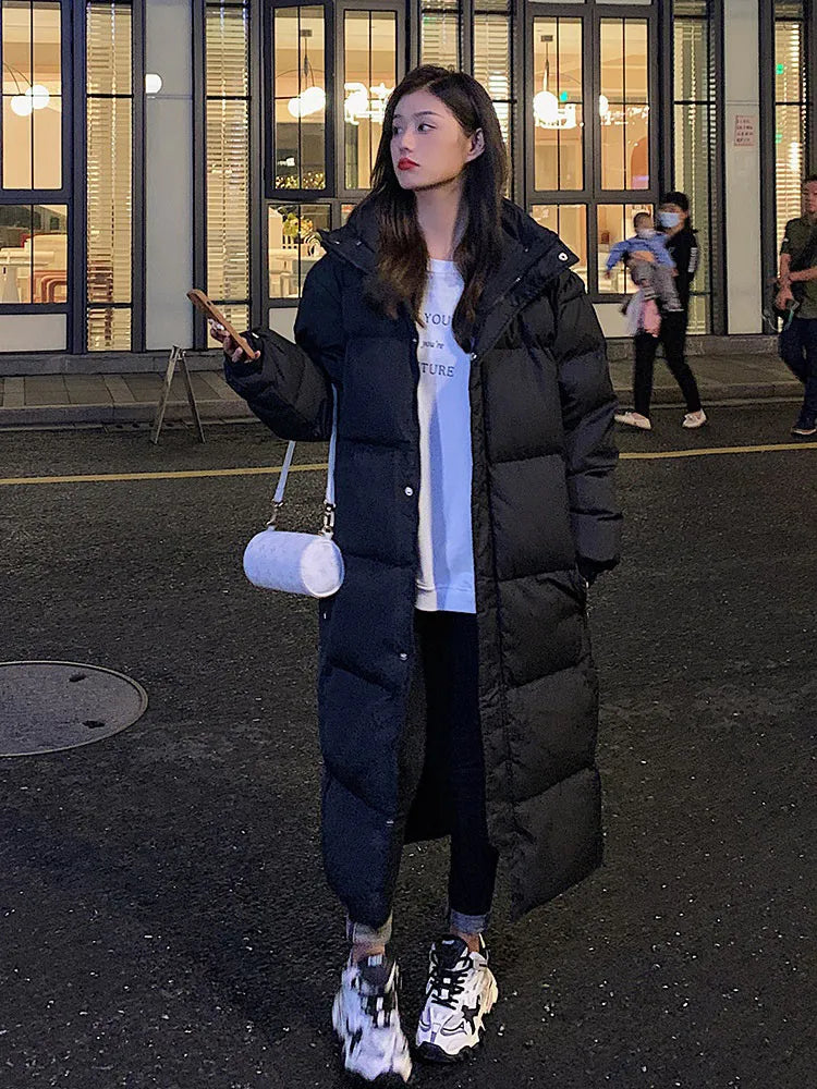 Vielleicht New Solid Color Long Straight Winter Coat Casual Women Parkas Clothes Hooded Stylish Winter Jacket Female Outerwear