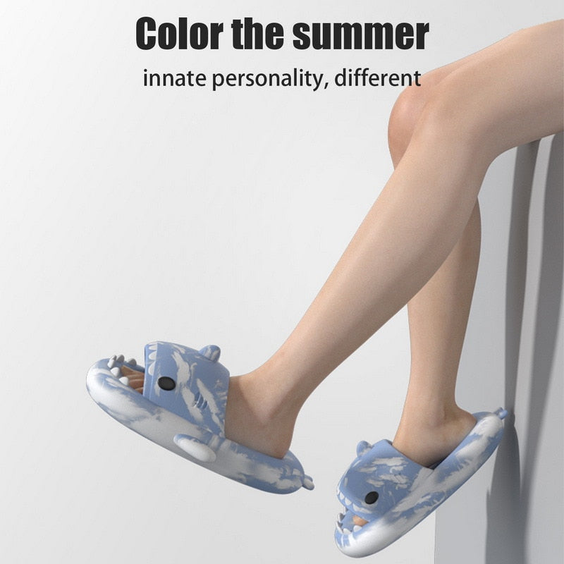 Summer Shark Slides For Women Men New Fashion Slippers Home Couple Thick Soled Non-slip Sandals Outdoor Beach Flip Flops