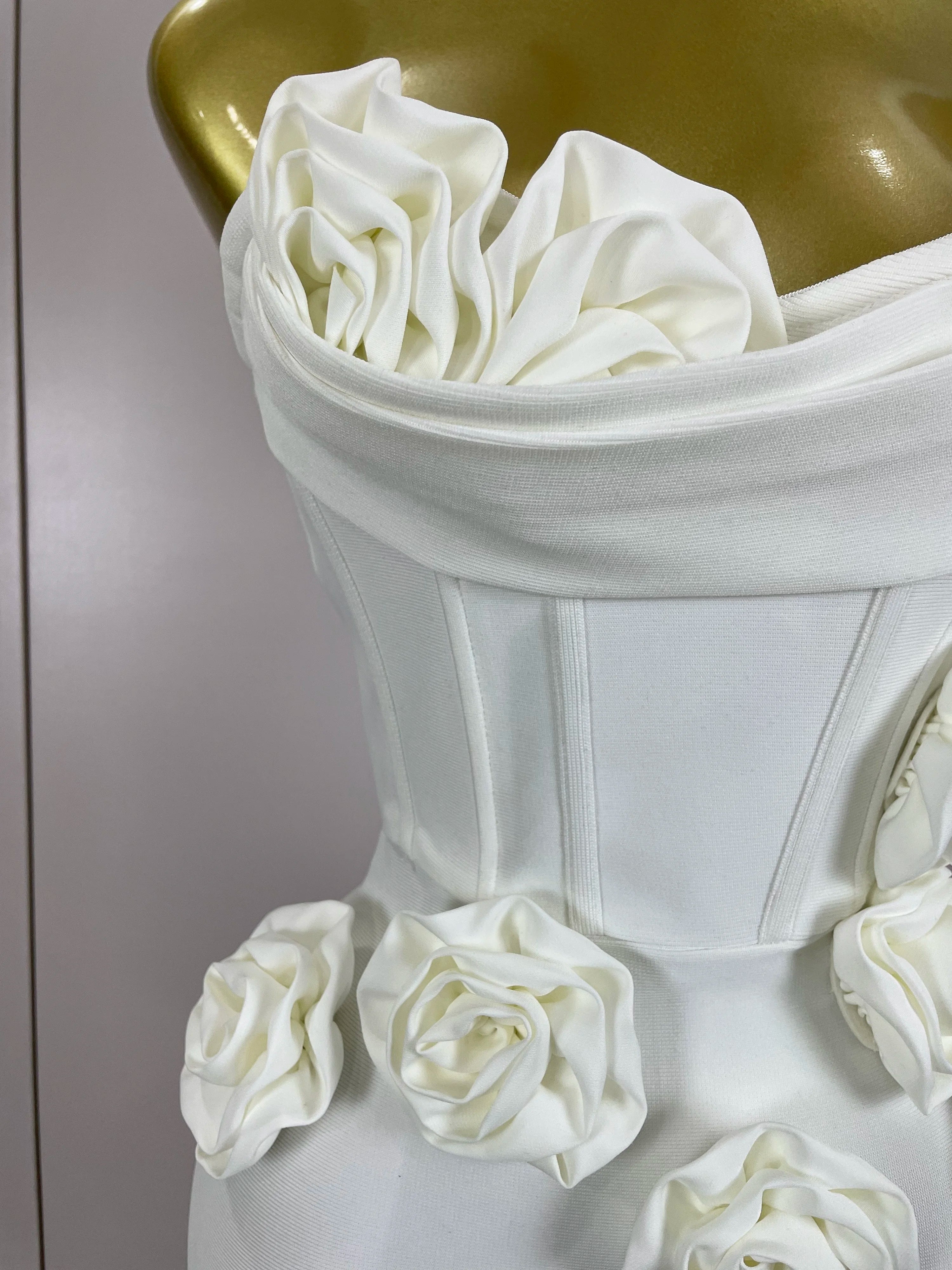 Sexy Fashion White Elegant Strapless Flower Bodycon Long Dress Women Casual Streetwear Club Birthday Party Slim Elegangt Dresses