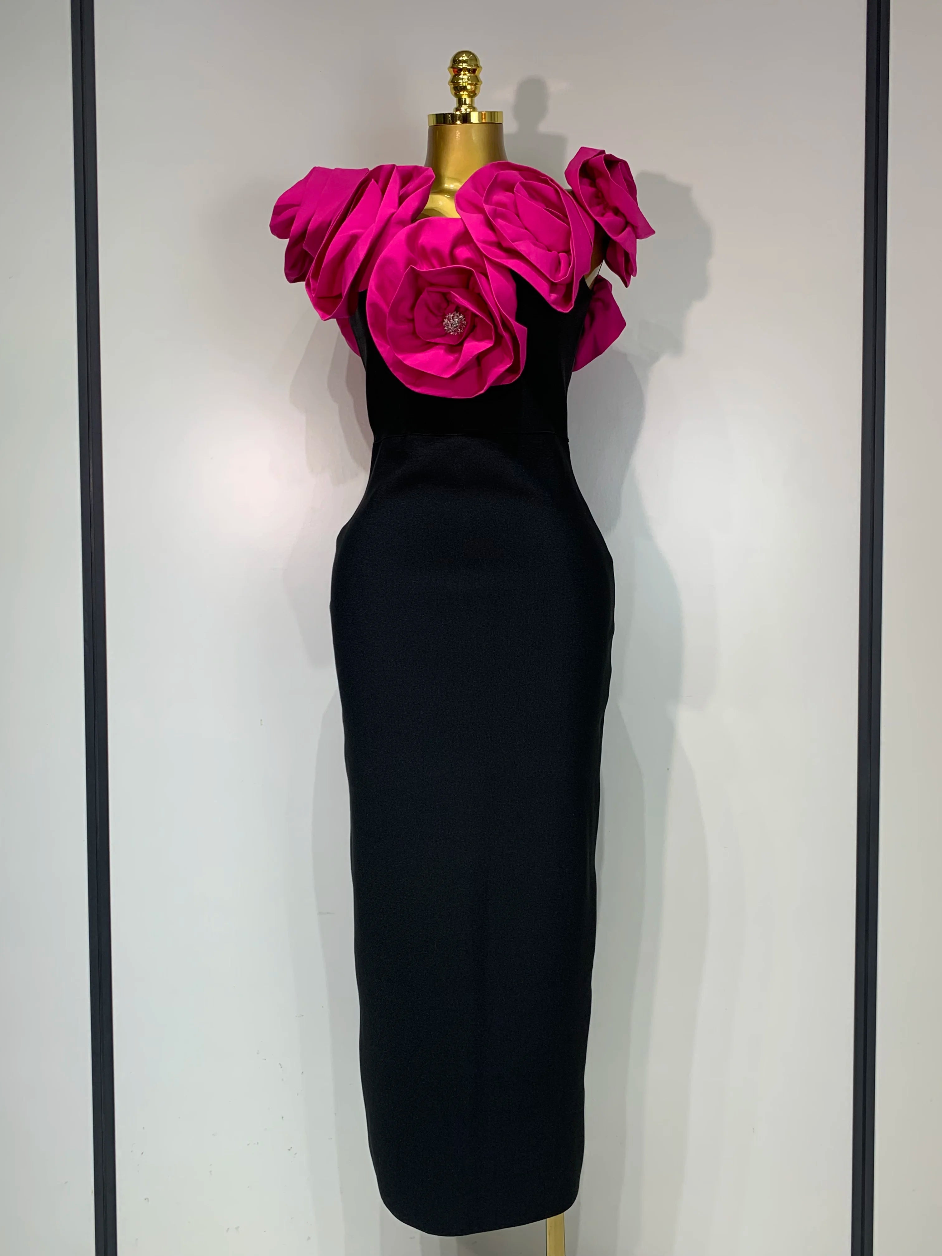 Women Sexy Off Shoulder Flower Diamonds Long Bodycon Bandage Dress 2025 Celebrity Elegant Evening Luxury Birthday Party Dresses Rose Red