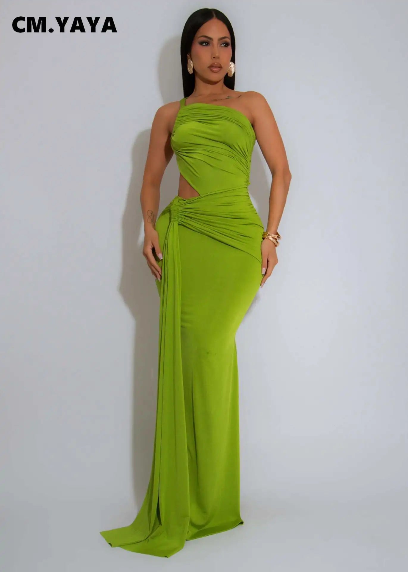 Women Sleeveless Hollow Out Strap Ruched Maxi Long Dress 2025 Summer Street Sexy Party Birthday Evening Dresses Vestidos