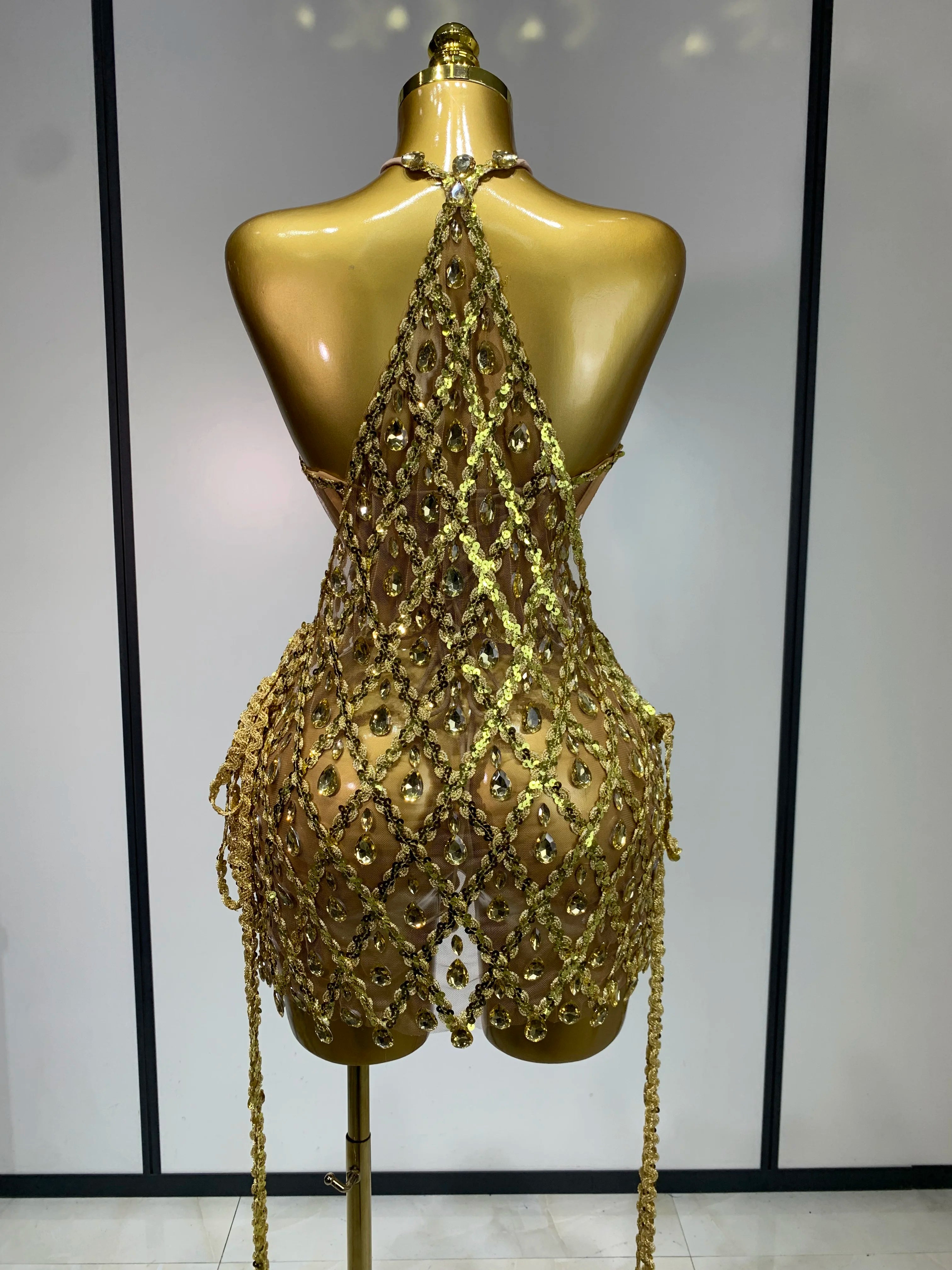 Sparkly Sequin Diamond Mesh Transparent Two Piece Set Women 2025 Sexy Evening Party Celebrate Birthday Photo Shoot Wear