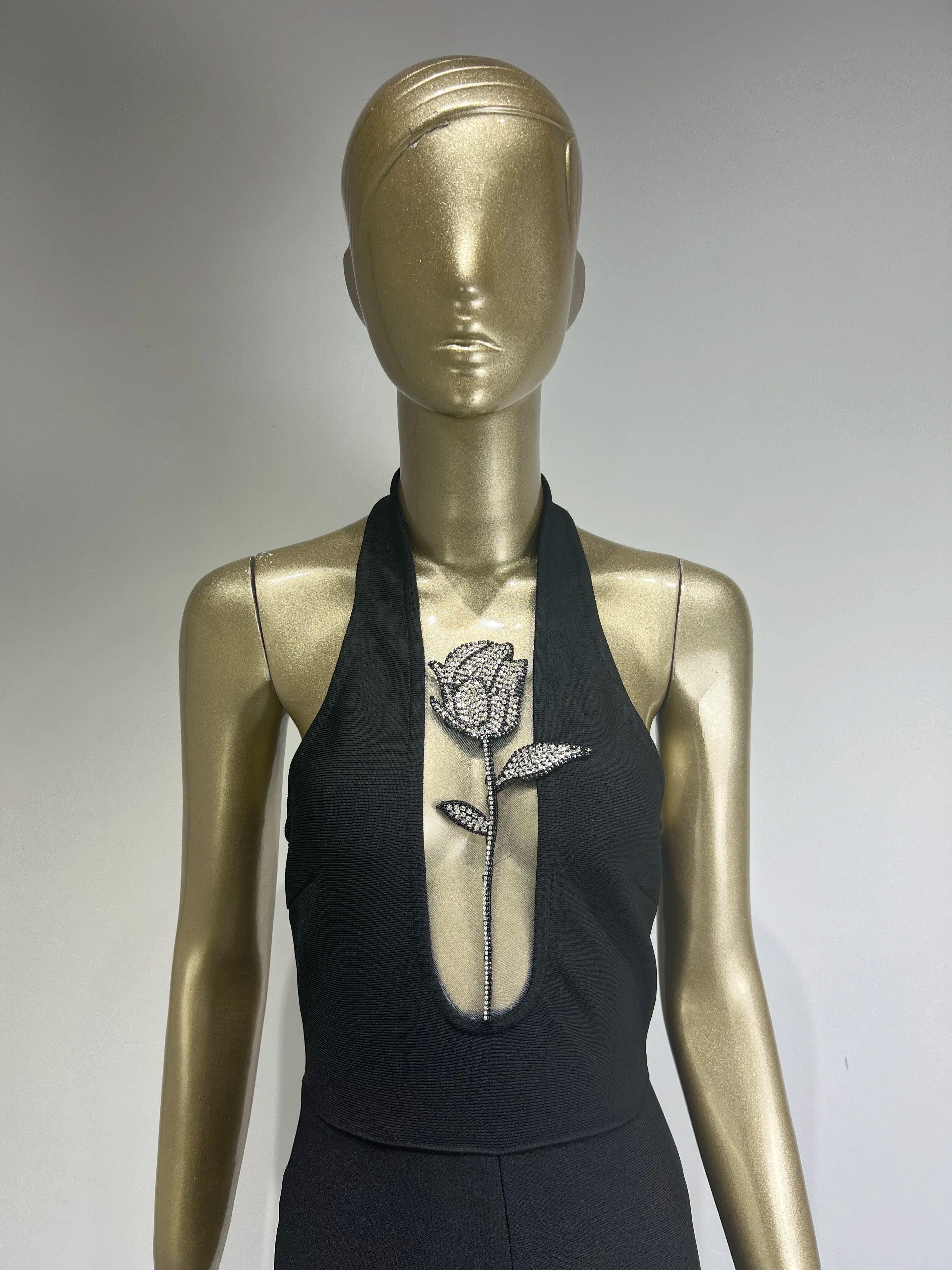 Women Luxury Sexy Sleeveless Mesh Diamonds Flower Black Bodycon Bandage Jumpsuit 2024 Celebrity Designer High Street Rompers