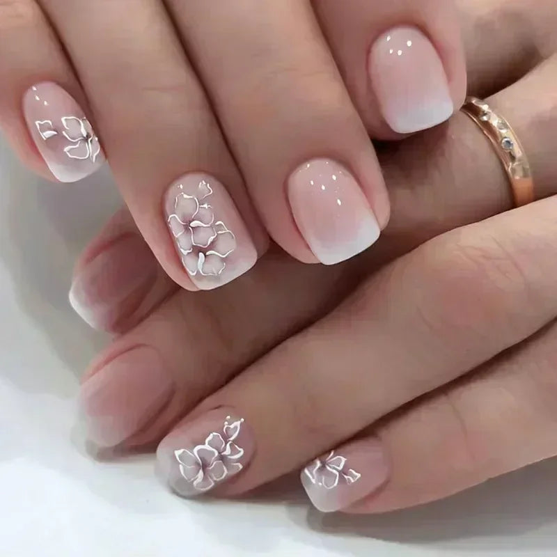 24Pcs Fashion Fake Nails Press on Short Square Head False Nail Art Black Starlit Sky Design Artifical Full Cover Nail Tips 1107
