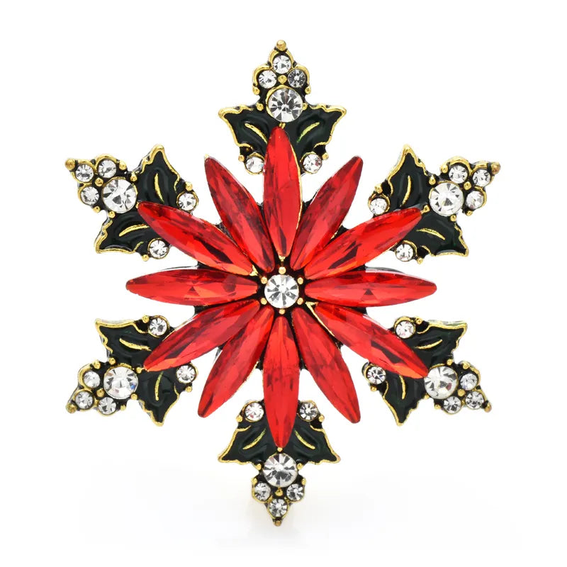 Wuli&baby Red Snowflake Brooches For Women Unisex Rhinestone Beauty Christmas New Year Flower Party Brooch Pin Gifts Default Title