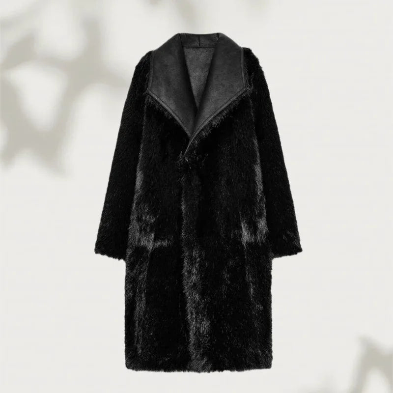 Double-Sided Wear Long Fur Leather Coat Elegant Commute Style Fashionable Autumn Winter New Arrival Large Collar All-Match black