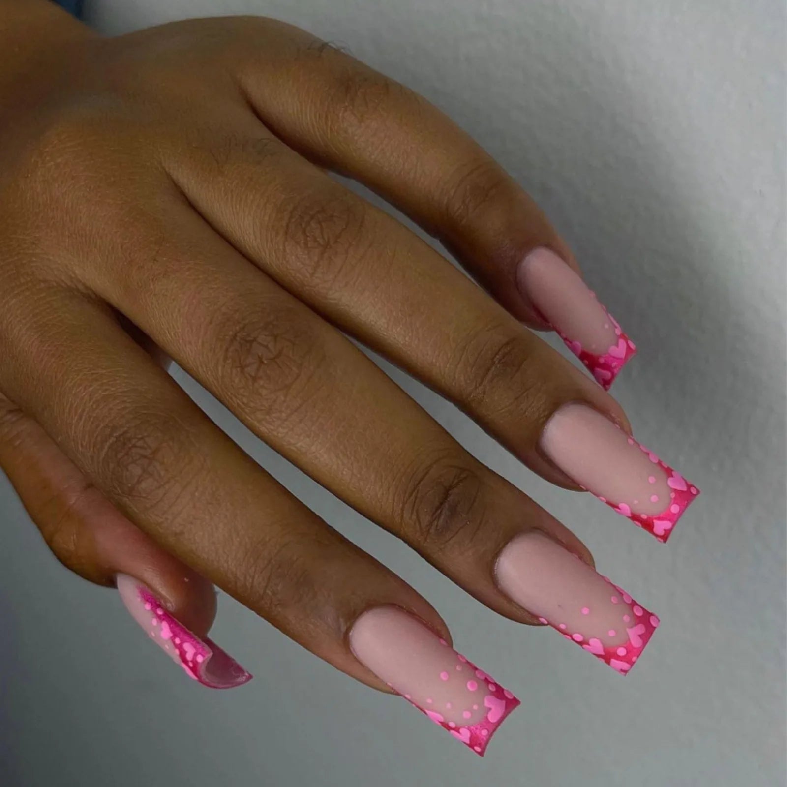 24pcs/set short Medium fake nails square ballet almond nail tips pink beautiful heart for Valentine's Day press on false nails 1048