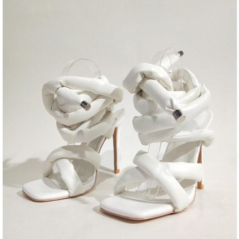 Summer New Square Head Slim High Heel Sandals Wrapped Around The Feet Fashion Show Dress 43 Large Women's Sandals