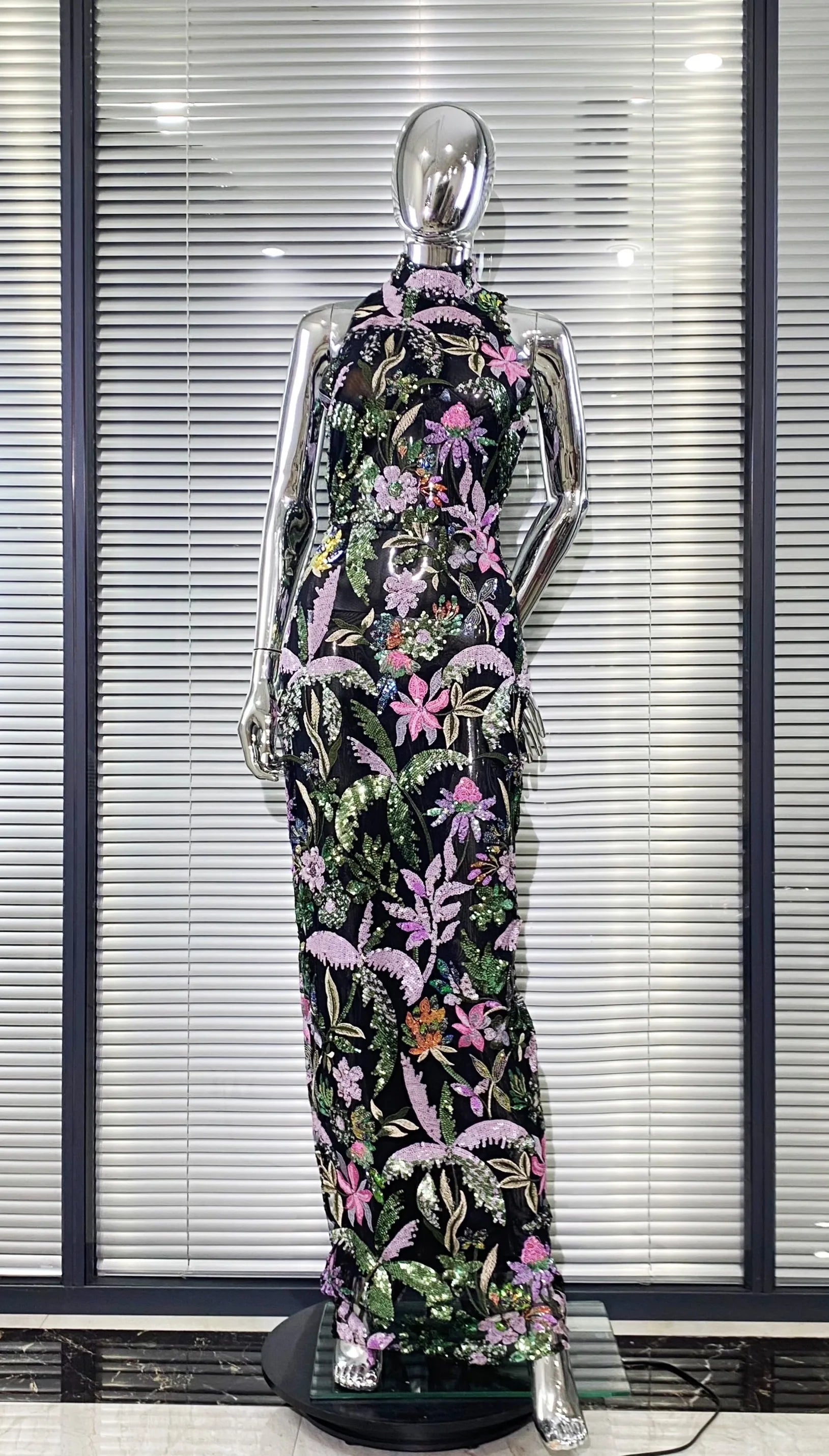 2024 Sequin Flowers Embroidery O-Neck Sleeveless Sheath Ankle Length Dress Gracful Woman Evening Dress Celebrity Party Outfit