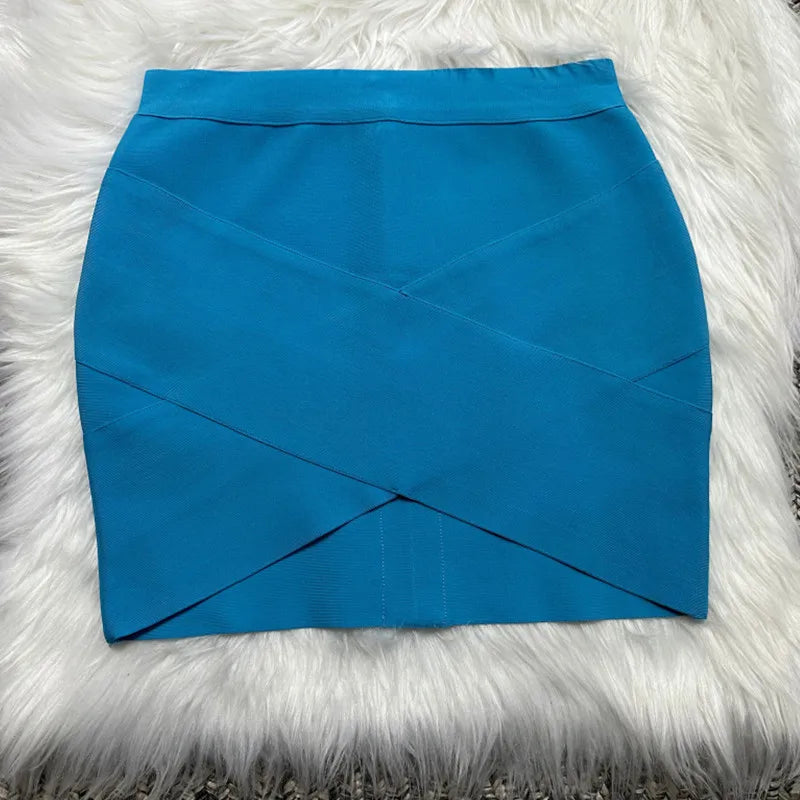 Ladies Rayon Black Thick Rayon Pencil Bandage Skirt Cute Mini Skirt SKY BLUE