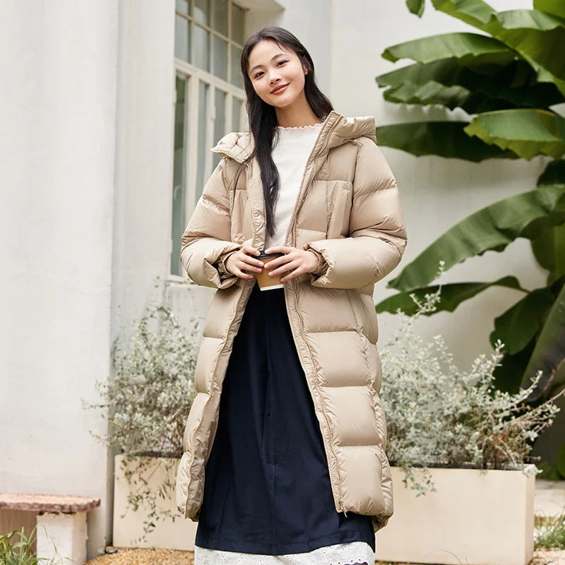 Semir Down Jacket Women Long Warm Winter New Loose Waterproof Hooded Jacket khaki