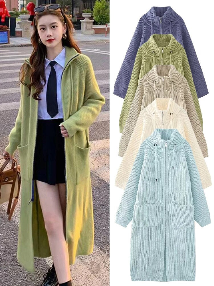 Za-High quality 2024 autumn and winter zipper knitted cardigan top sweater jacket. Women's thickened stand collar warm sweater