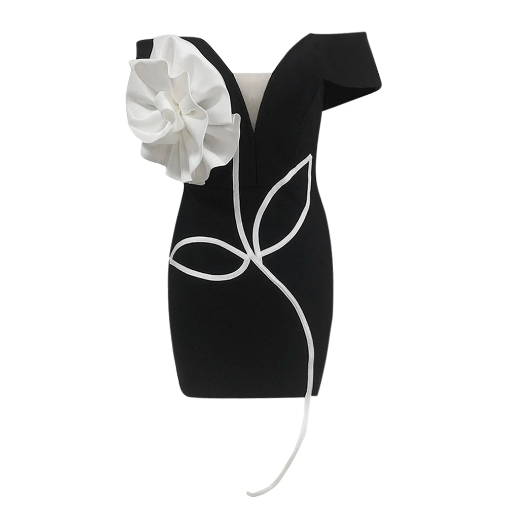 Women Sexy Off the Shoulder Big Florals Bodycon Mini Bandage Dress Celebrity Fashion Evening Party Red Carpet Dress