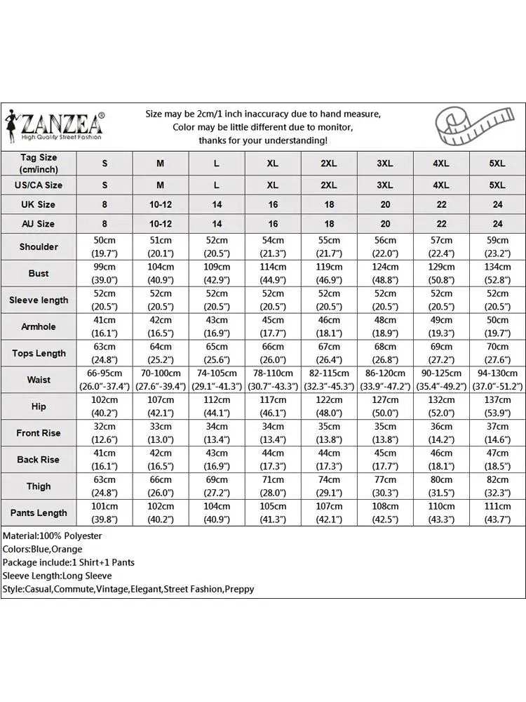 Women Printed Long Sleeve Blouse and Loose Pants Casual Outfits Loose Streetwear Loungewear Oversized ZANZEA Set Tracksuits