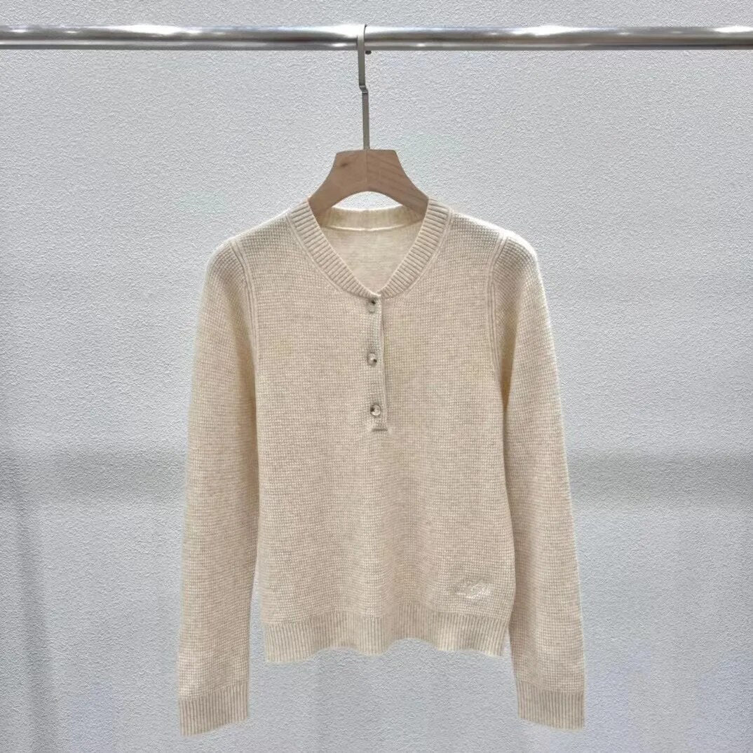 Winter 2024 Cashmere Casual Style Knitted Set of Clothes Beige Sweater