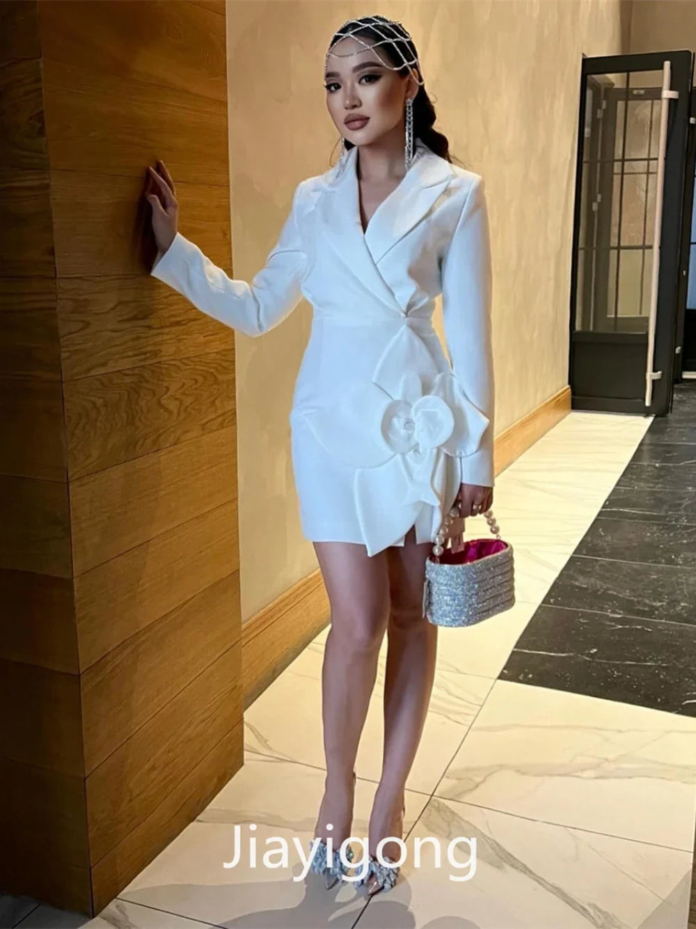 Jiayigong Simple V-neck Cocktail Dresses Party Bows Bowknot Satin Mini Custom Dress