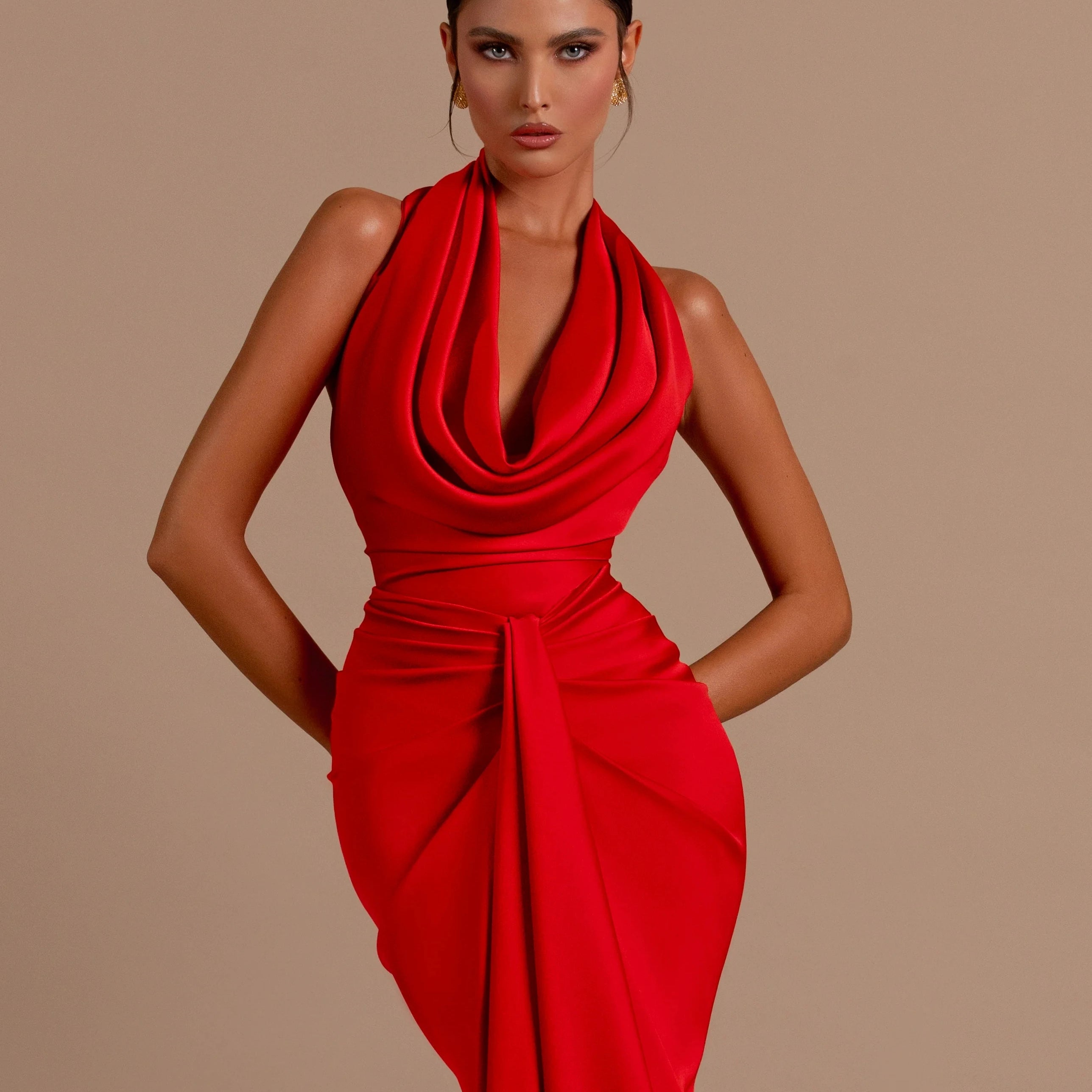 Red Color Women Sexy Off the Shoulder Backless Satin Long Maxi Dress Wedding Party Mermaid Celebrate Dress Wholesale Red