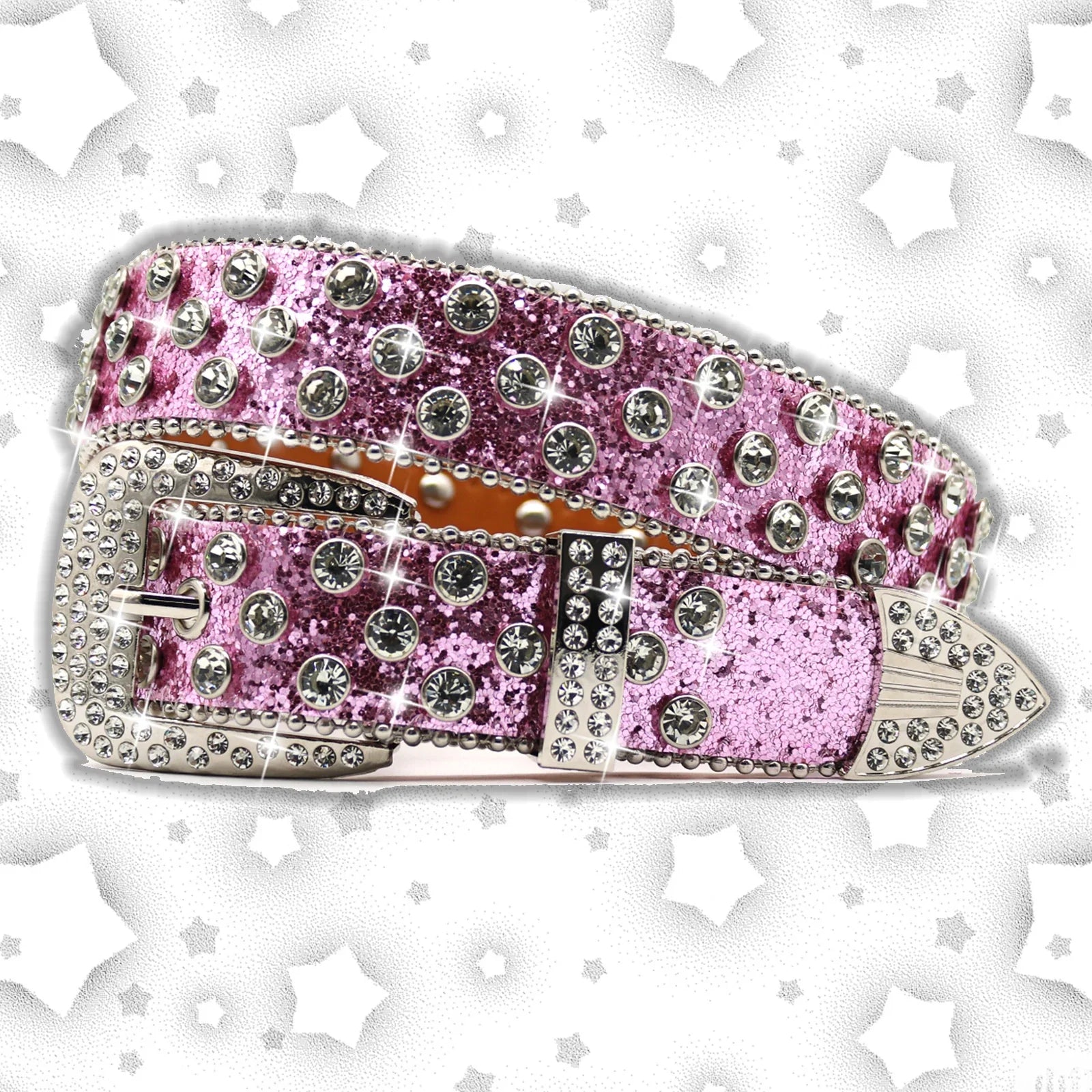 Western Cowgirl Bling Studded Design Leather Diamond Belt Men Women Fashion Dazzling Rhinestone Belt for Jeans Dress Pink
