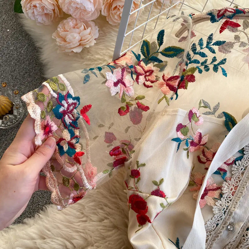 夏新着女性ヴィンテージメッシュ花刺繍マキシドレスレディースレトロ弓 A ラインスリムパーティードレスプラスサイズ