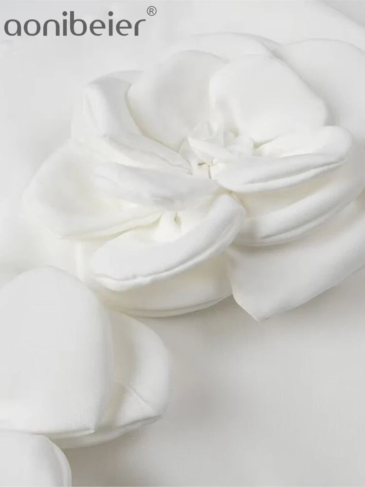 Aonibeier Y2K Extreme Short Women Mini Skirt Suits Traf Summer Flower Appliques Sleeveless Tanks Female Crop Top Sets White