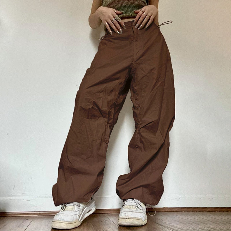 Pantalon de jogging décontracté pour femmes, Vintage, couleur unie, taille basse, Baggy avec cordon de serrage, jambes larges, survêtement, Streetwear, Cargo