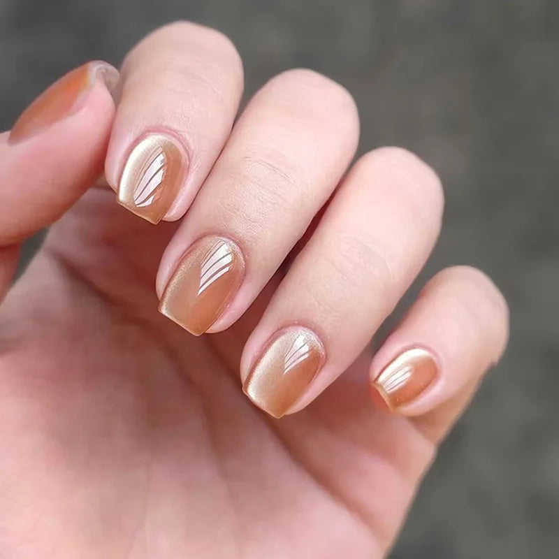 24Pcs/30Pcs Short Square Ballet False Nails Full Cover Glitter Cat Eye Press on Nail Wearable Fashion Nail Patch with Jelly Glue 6