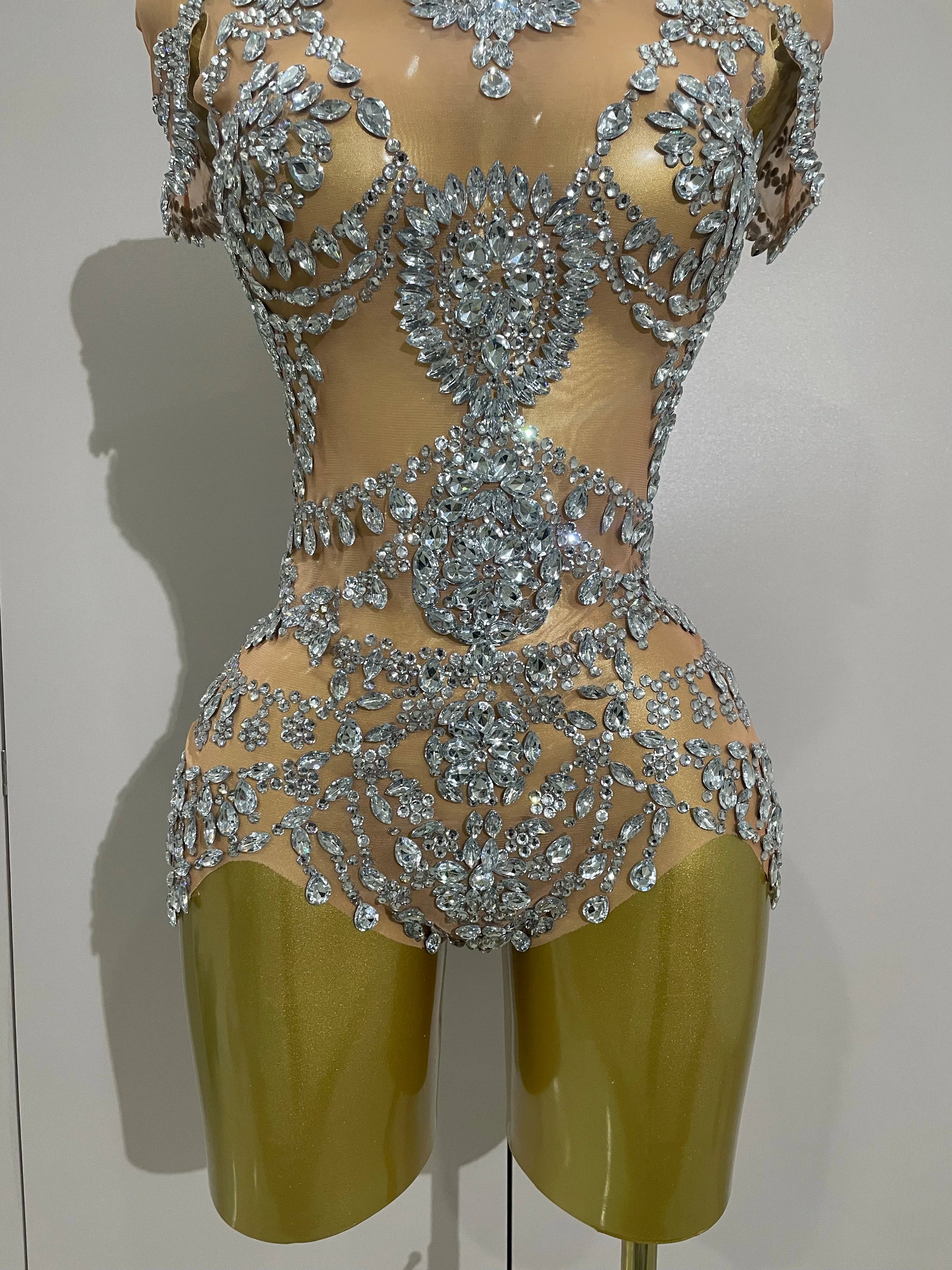 2025Stage Costume Luxury Rhinestones Sexy See-Through Sheath Bodysuit Evening Party Bar Nightclub Singer Dancer Performance Wear