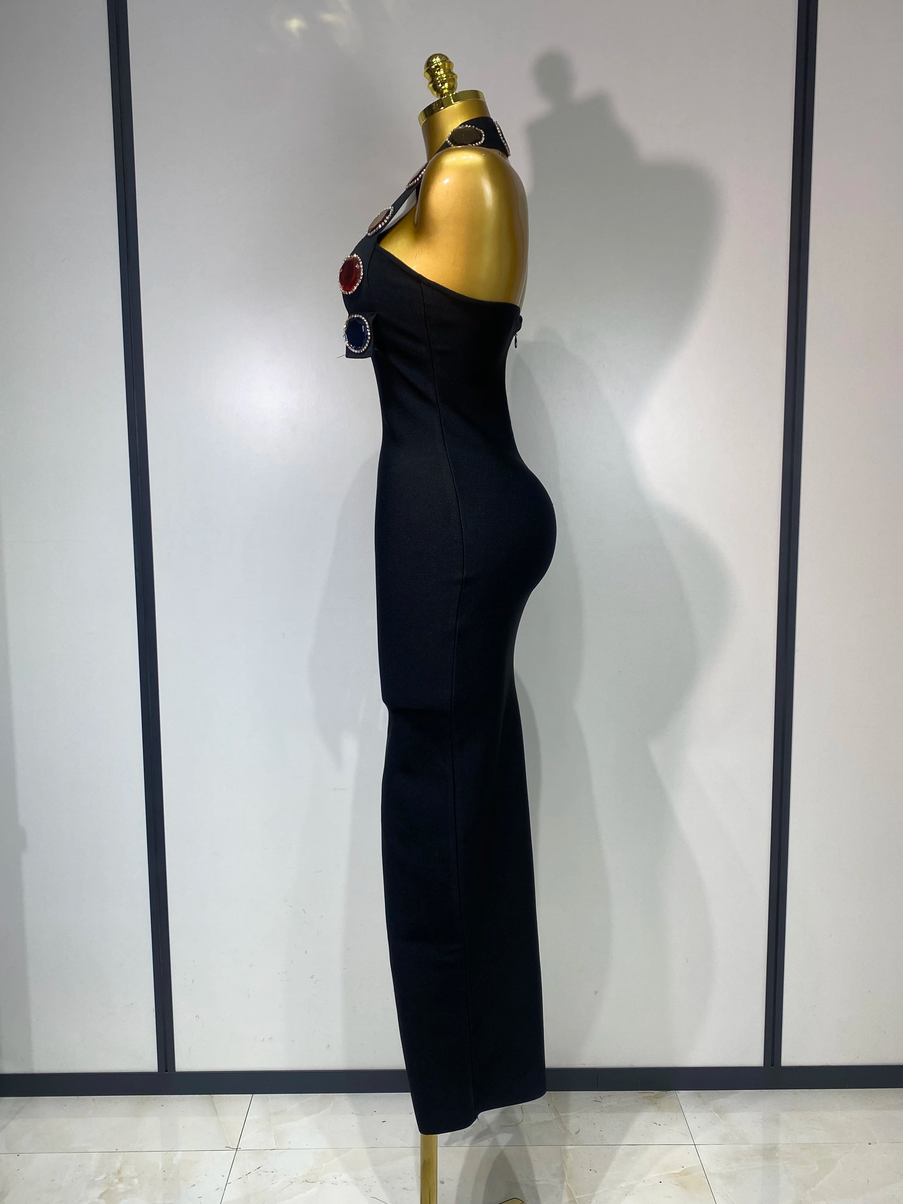 Women Elegant Bandage Bodycon Dress Halter Rhinestons Elastic Dress Luxury Birthday Celebrity Evening Club Party Wedding Dress