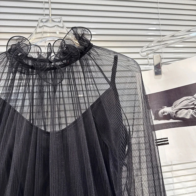 Winter New Items Style Elegant Ruched Lace Inner Camisole Chiffon Blouse For Women Loose Versatile Shirts 11A07896