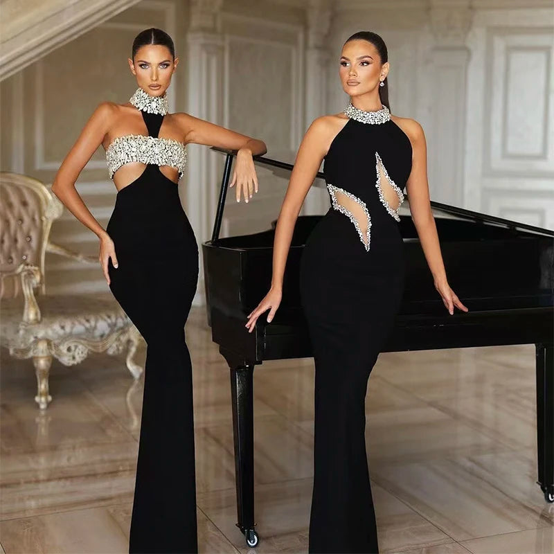 Women Sexy Off the Shoulder Shinning Diamond Bodycon Long Bandage Dress Celebrate Evening Party Cocktail Outfit