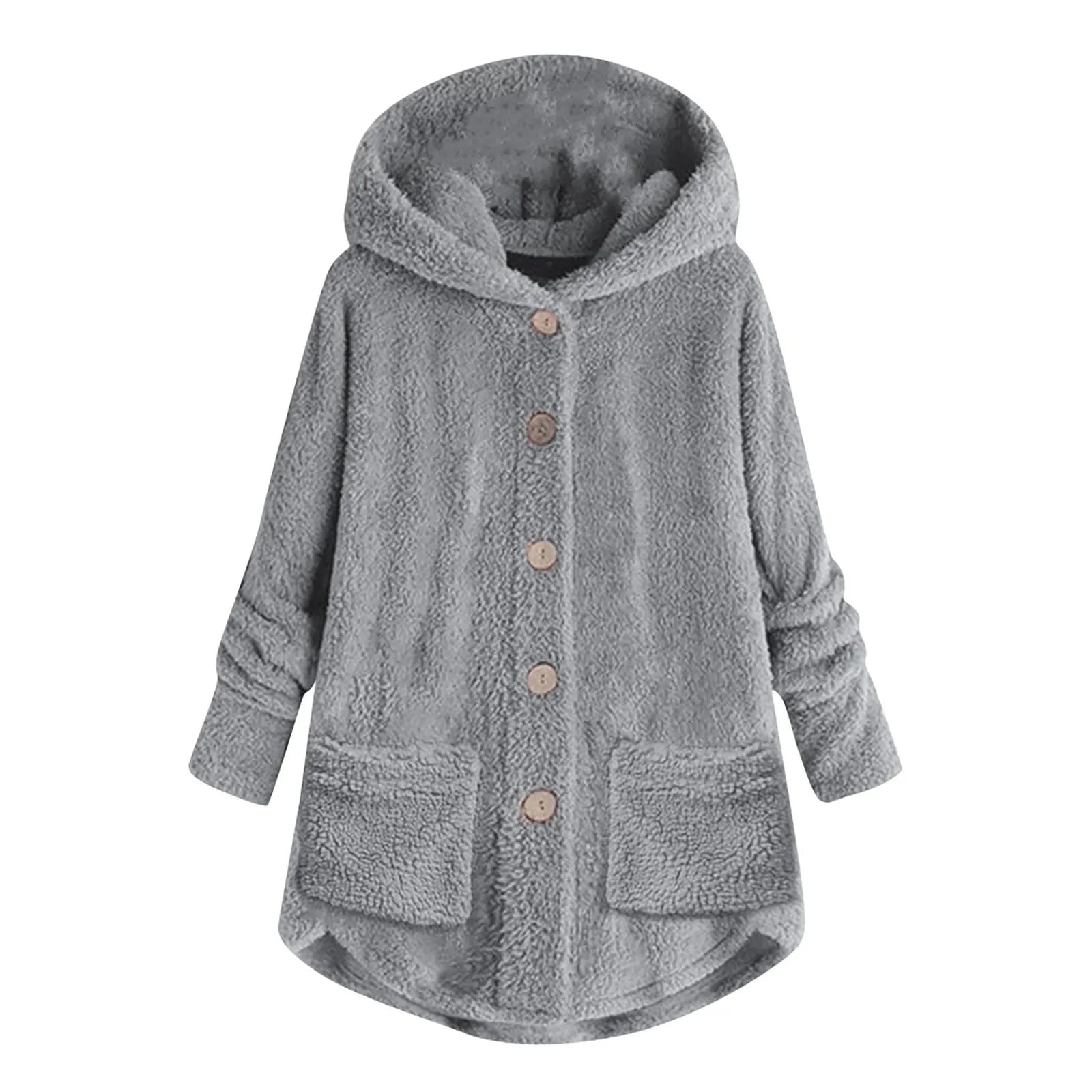 Women's Coat Winter Coat Fashion Plush Pocket Irregular Long Sleeve Keep Cat Ears Warm Coat GRAY