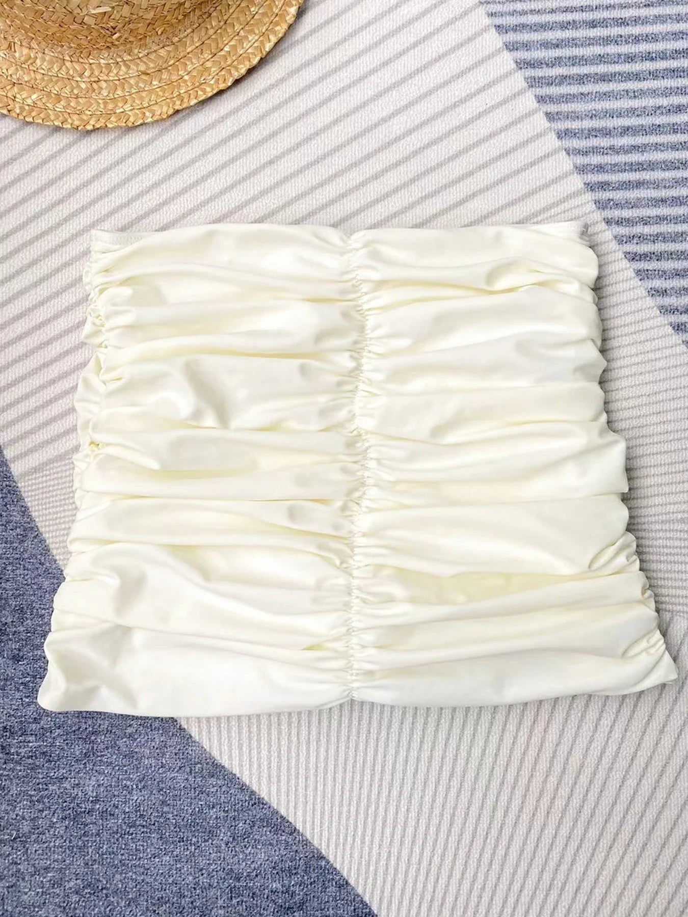 New Sexy Flower Bandeau Three Pieces Bikini Set Swimsuit For Women Bandeau Push Up Swimwear Female Bathing Suit Beach Skirt