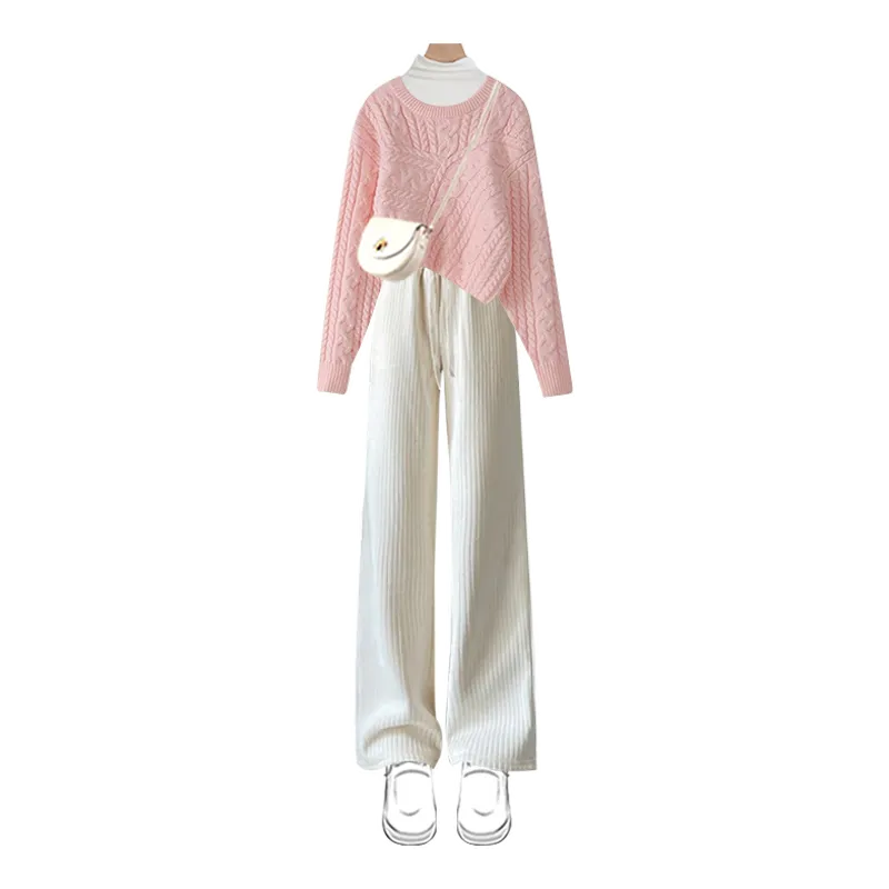 女性の秋冬スーツ 2023 新ファッションニットセーターアンダーシャツカジュアルパンツ 3 ピース韓国のエレガントなズボンマッチングセット