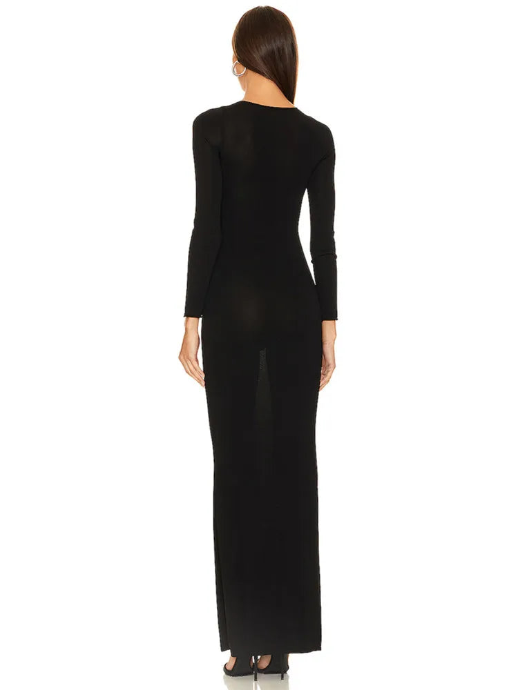 Luxury Women Celebrity Sexy Cut Out Butterfly Long Sleeve Black Maxi Long Bodycon Dress 2024 Elegant Evening Club Party Dress