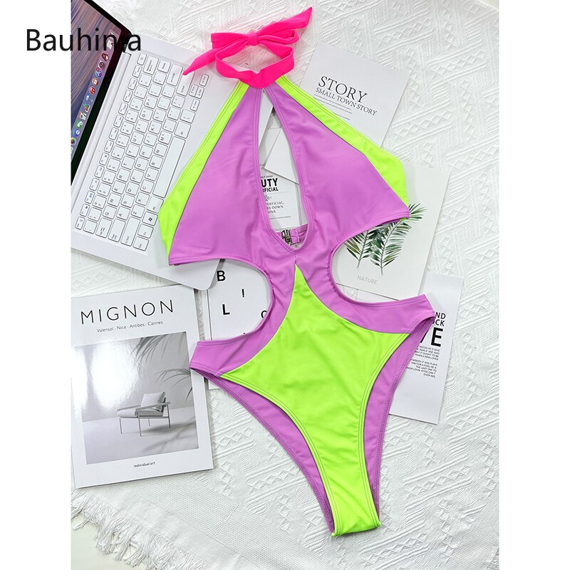 Sexy Colorblock One Piece Swimsuit Fashion Hollow Design - Monokini Swimwear Backless Bather Bathing Suit