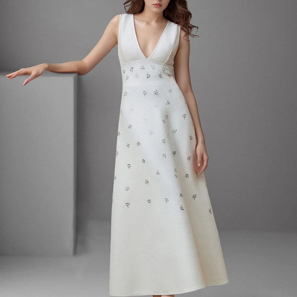 Prom Dress Elegant Crystal Sleeveless Bandage Wedding Dress For Women High waist A-line Maxi Summer Evening Party Dresses Robe
