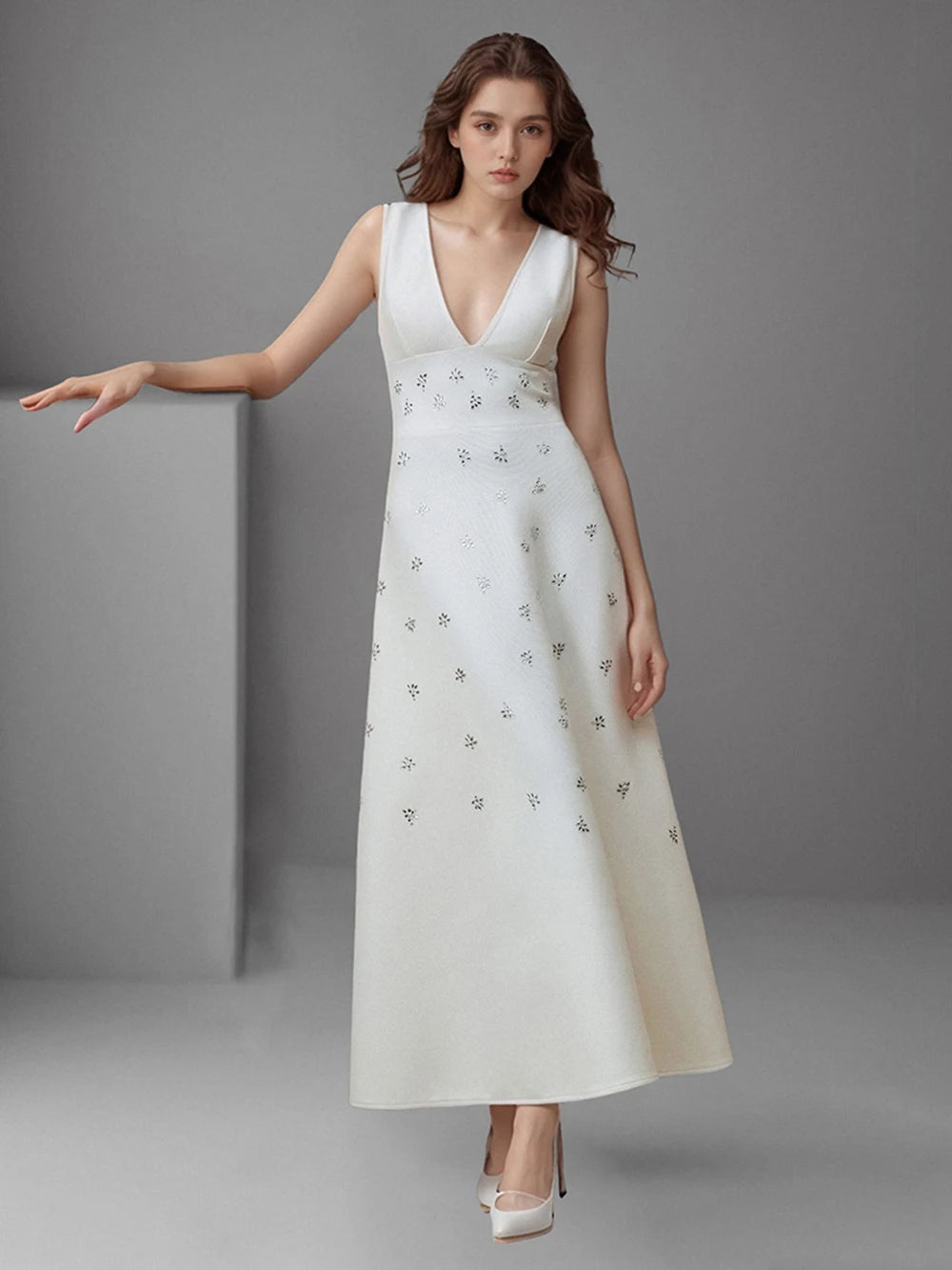 Prom Dress Elegant Crystal Sleeveless Bandage Wedding Dress For Women High waist A-line Maxi Summer Evening Party Dresses Robe