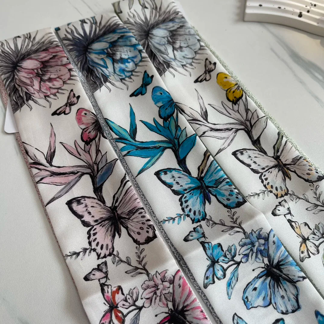 Brand CD Butterfly Around the World Women's Ribbon Scarf Twill Silk Mulberry Silk Long Small Silk Scarf Neckerchief Bags Tie