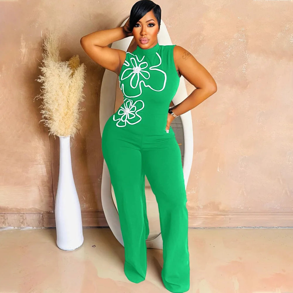 Fashion Women Sunflower Sleeveless Tank Jumpsuits 2025 Summer Street Birthday Sexy Party Outfits One Piece Suit Rompers green