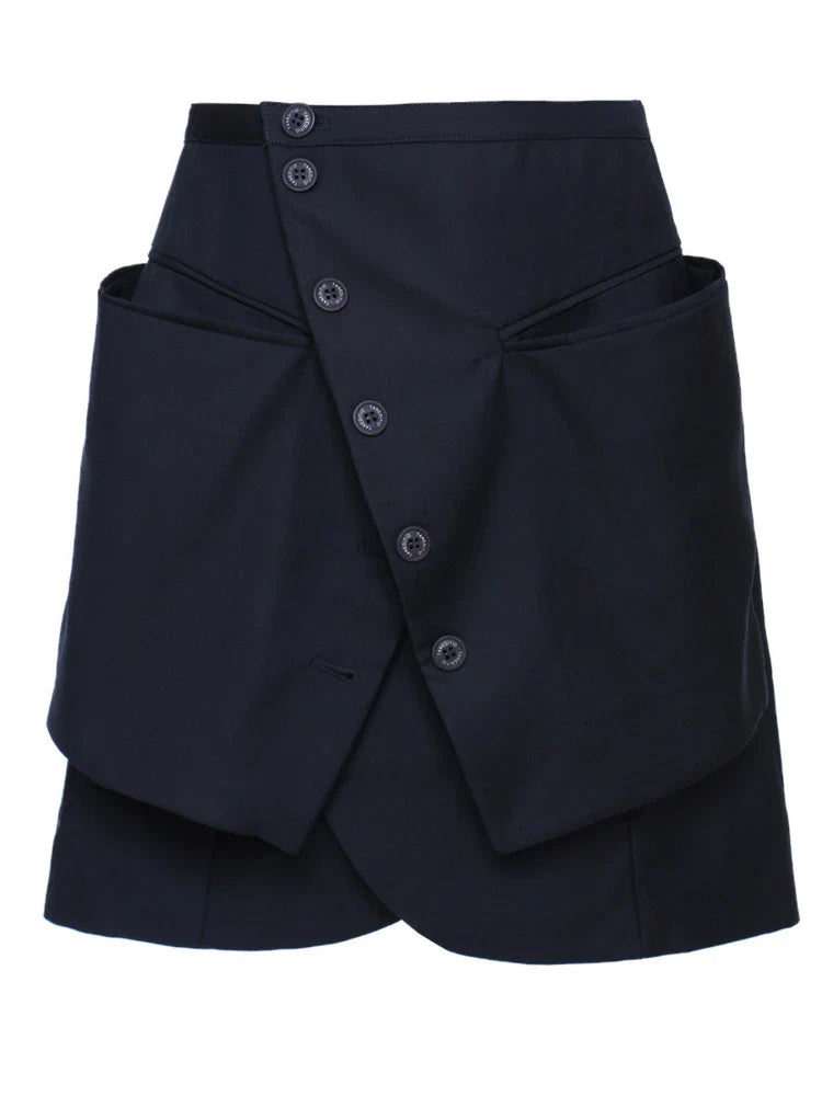 DEAT Fashion Women's Skirt Deconstruct Irregular Diagonal Buckle Pockets High Waist Mini Skirts Female Autumn New WU004