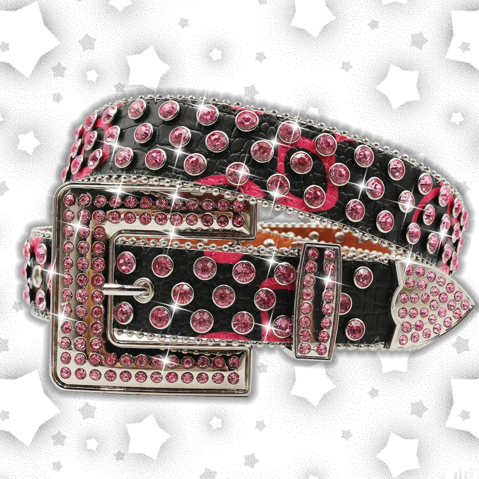 Vintage Dark Rhinestone Rivet Belt for Women Sequin Punk Hip Hop Jeans Accessories Luxury Designer bb Belt Beautiful FK-HW-Pink