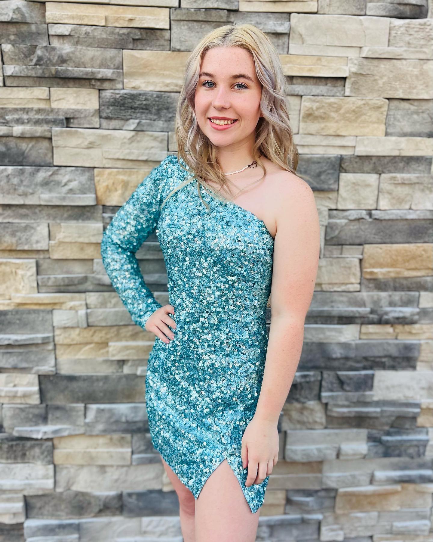 Pink Sequin Mini Cocktail NYE Dress Long Sleeve Lady Formal Event Homecoming Party Gown Club Night Hoco Gala One-Shoulder