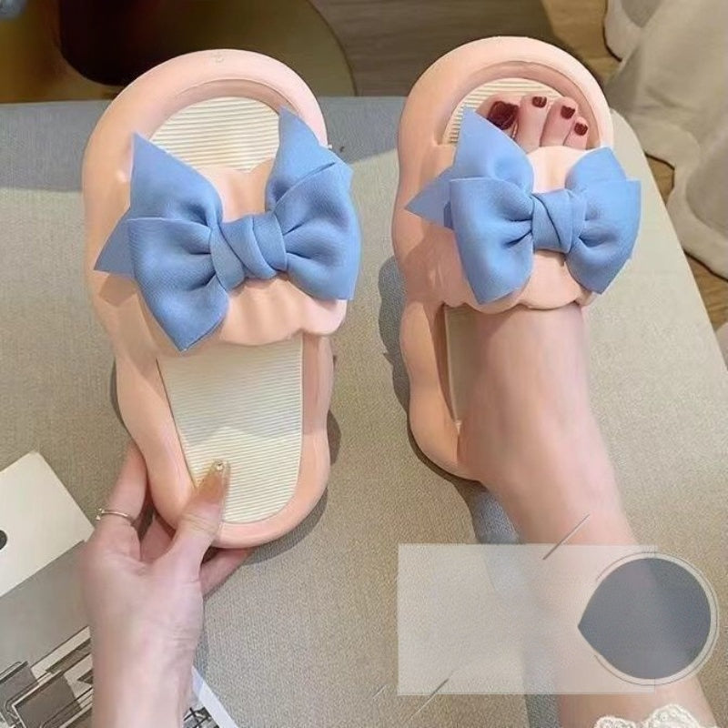 Slipper Women Men Summer Thick Bow Tie Slippers Women Indoor Home Sandals Couples Bathroom Slides Non-slip Soft House Slippers