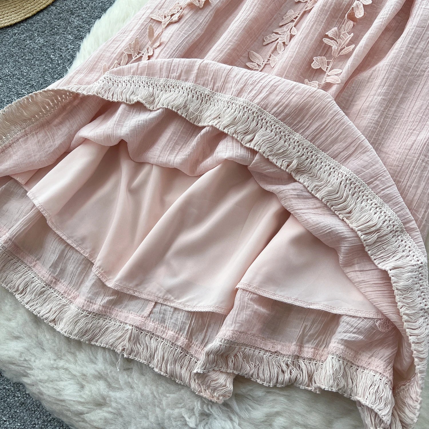 Chic Three-dimensional floral Embroidered lace Elegant Korean Fashion Fairy Sexy High Waist Summer Women Beach Vacation Robe