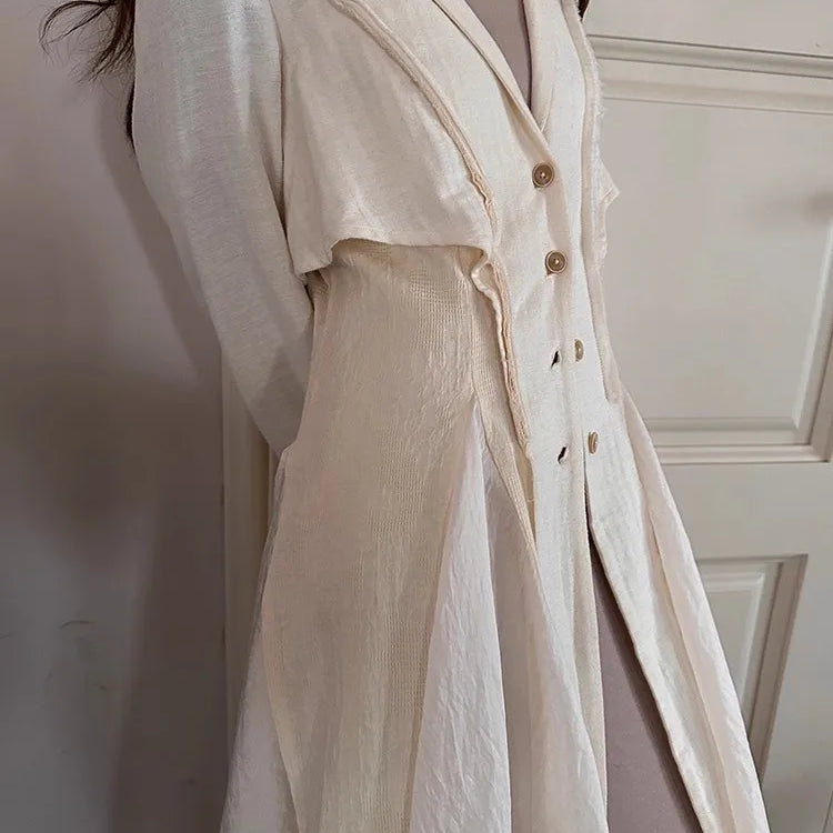 Lautaro Autumn Long Thin Flowy Fit and Flare Linen Coat for Women Black Elegant Chic Luxury Designer Clothes Runway Fashion 2025