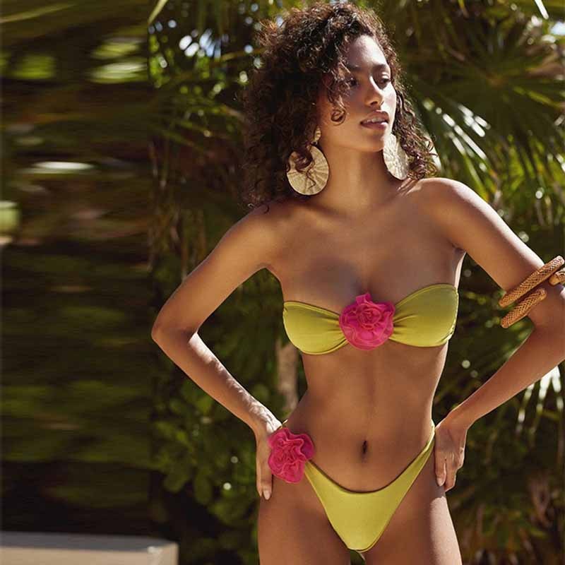 Three-dimensional flower decoration camisole sexy briefs bikini Brazilian swimsuit suit