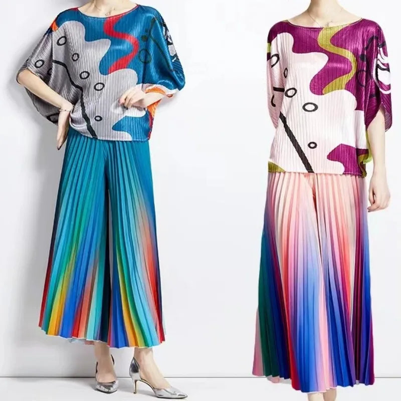 ALSEY Miyake Pleated Slim Hundred Fashion Rainbow Color Gradient Women's Office Lady Casual Pants Spring/Summer New