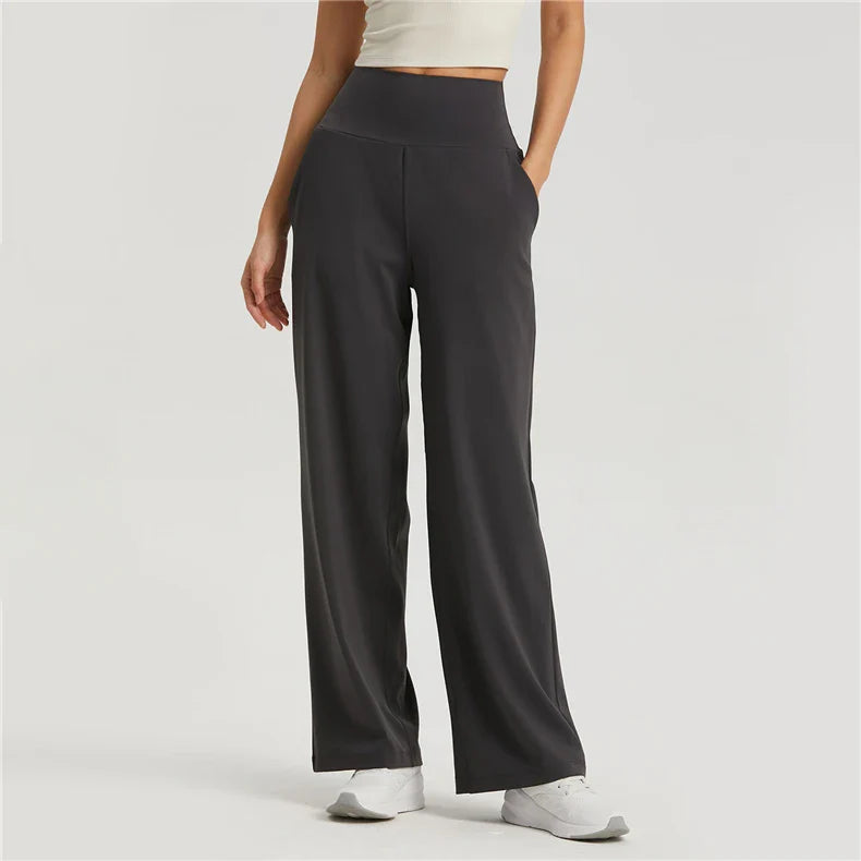 WISRUNING Wide Leg Yoga Pants Push Up Sports Tights for Women Leggings for Fitness High Waist Workout Clothes Gym Sportswear GREY-Regular