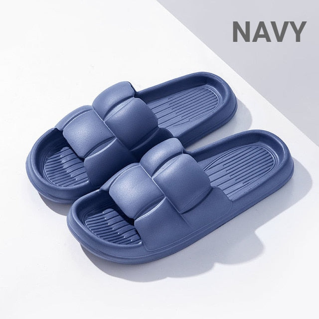 Summer Soft Shoes Cloud Slippers Indoor Mute Bathroom Anti-slip Slide Eva Beach Flip Flops Men Ladies Leisure Sandals 2024 navy