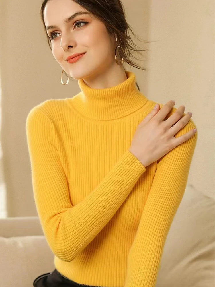 Women Sweater Casual Pullovers Autumn Winter Basics Knitted Korean Loose Striped O-neck Long Sleeve Elegance Sweet E-Yellow One Size